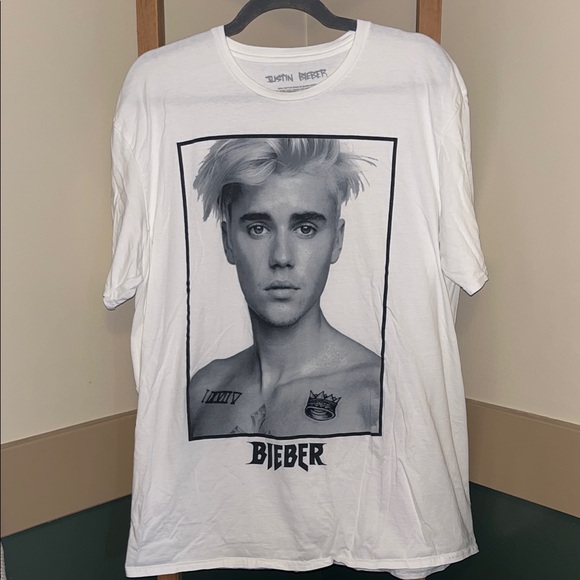Justin Bieber White Graphic Tee Size XL - Picture 1 of 4
